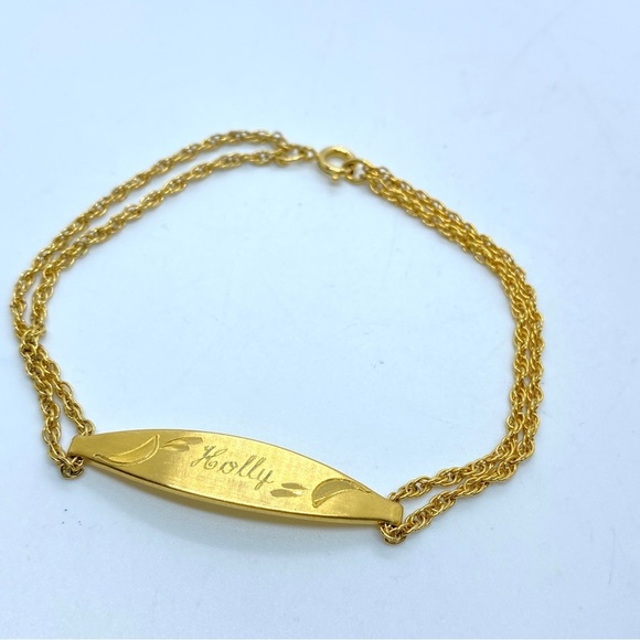 SPEIDEL Vintage ID Double Chain Bracelet Goldtone "Holly" Engraved - Picture 9 of 9